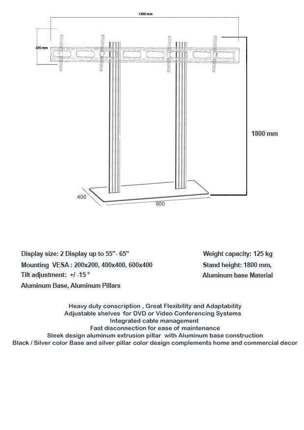 Modular TV Cart Dual Horizontal Modal UPT4