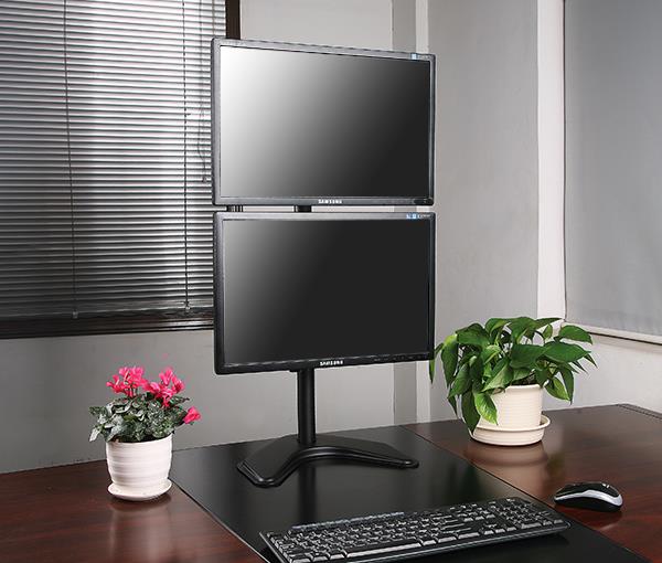 LCD Dual Monitor Vertical Positioned Desk Stand Standing for Screens up to 30", 5 Years Warranty (Black) EF002V