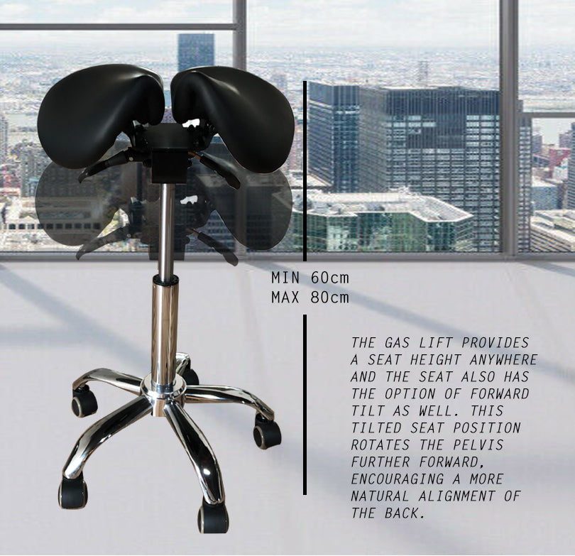 Ergonomic Adjustable Rolling Active Chair, Saddle Seat and AngleAdjustment, Black (R4008)