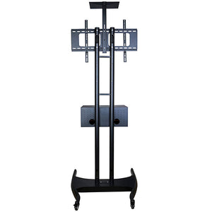 TV Floor Stand on Wheels I Universal Mobile TV Stand with AV Cabinet !Rolling TV Cart for Screens 32 to 65 inches (TMC-E)