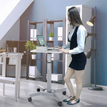 Adjustable Rolling Laptop Desk with Wheels (27.5" x 19.5") Sit Stand Mobile Workstation Cart with Pneumatic Spring Lift for Height Adjustment, Rolling Computer Table, Grey (RLPT9)