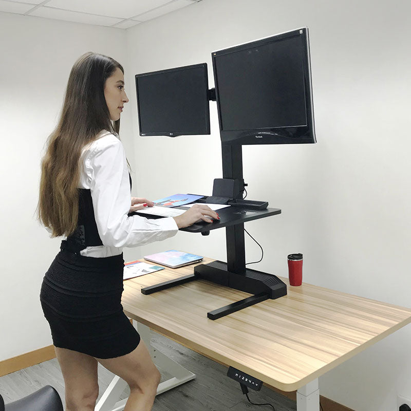 Dual 17"-32" Monitor Mount Electric ErgonomicHeight Adjustable Sit-Stand Desk Converter Workstation - Black, Model No (RTELVE-D)