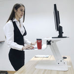 White Height Adjustable Standing Desk Gas Spring Monitor Riser, Tabletop Sit to Stand Workstation Converter (model RDFW)