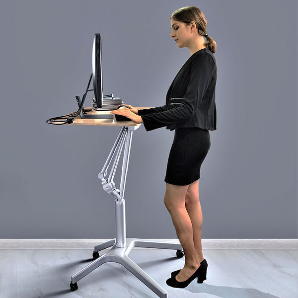 Stand Steady Height Adjustable Round Table & Multifunctional Mobile  Workstation | Portable Standing Desk with Pneumatic Air Lift |  Collaborative