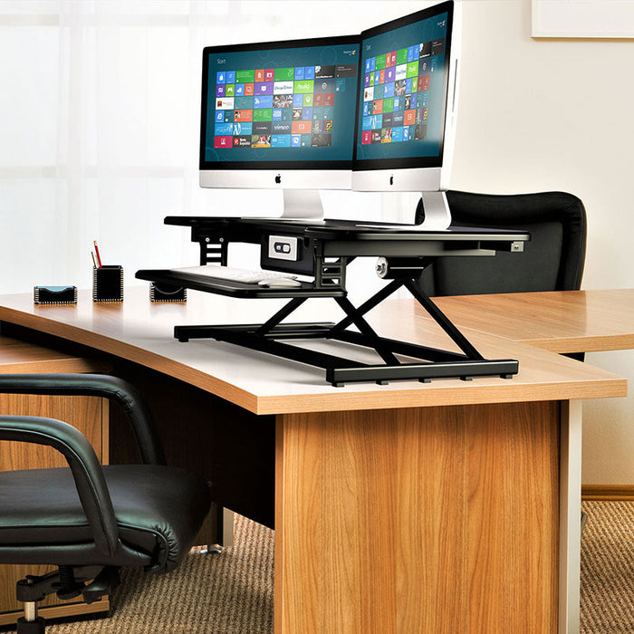 Ergonomic Electric Height Adjustable X-Lift Standing Desk Converter for Dual Monitors and Laptop - Black Model No (RTEL-EC2)