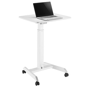 Pneumatic Instant Multi-Purpose Rolling Podium Lectern with Wheels Laptop Workstation, Height Adjustable Pneumatic Sit-Stand Mobile Laptop Cart, White (LPTGE)