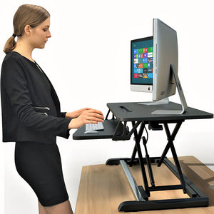 Instant Standing Desk Sit-Stand Desk Converter for Laptop, 1 or 2 Desktop, Stepless Any height lock Height Adjustable, Ergonomic, Gas Spring Arm, Free Standing, Easy Installation, (RTE)