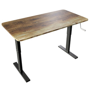 Manual Hand Cranked Height Adjustable Sit Stand Desk, Steel Frame with Rustic Wooden Tabletop, 3 Years Warranty (CT-AL)