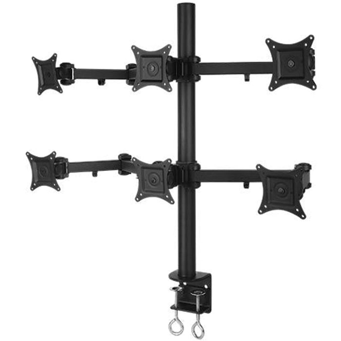 Hex LCD Monitor Desk Mount Stand Heavy Duty & Fully Adjustable 6 Screens Upto 27" Articulating Arms, C-Clamp, 5 Years Warranty, 6MS-CTW
