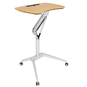 Pneumatic Sit-Stand Mobile Laptop Cart, Height Adjustable Multi-Purpose Rolling Podium Lectern with Wheels Laptop Workstation, Silver (LPT-S)