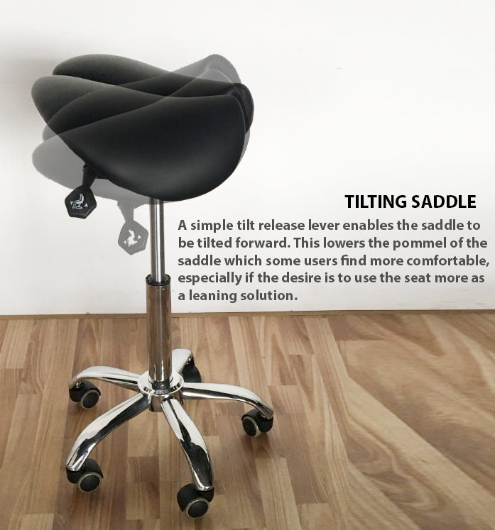 Ergonomic Adjustable Rolling Active Chair, Saddle Seat and AngleAdjustment, Black (R4008)