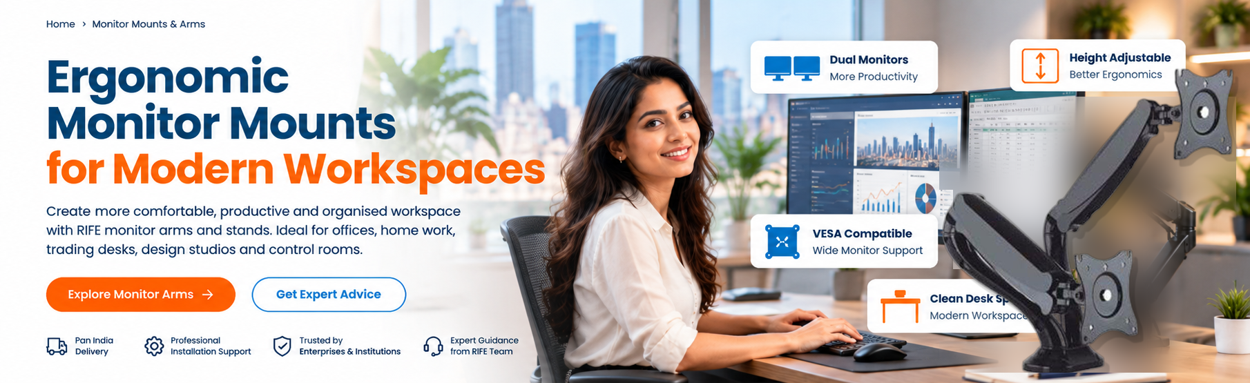 RIFE monitor mounts for modern workspaces with genuine RIFE monitor arm