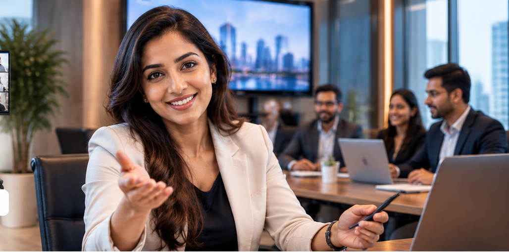 Corporate manager in a modern conference room