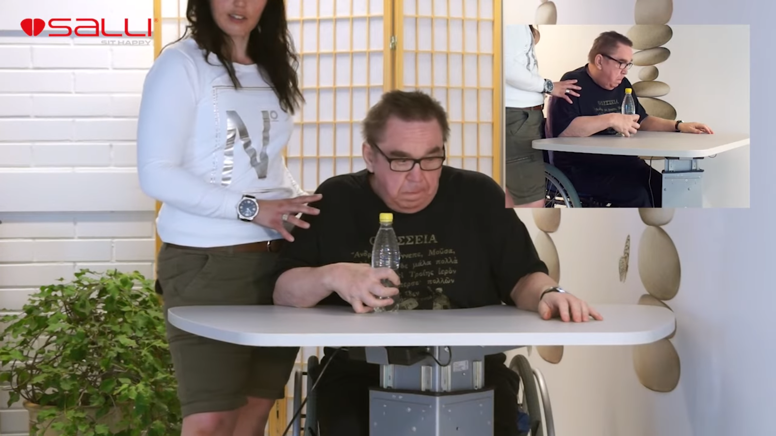 Rehabilitation exercises for a stroke patient who is using wheelchair, Salli Compact