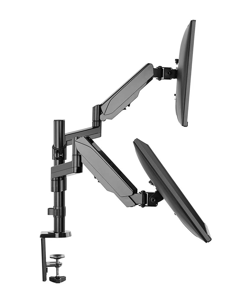 Dual Height Adjustable Monitor Stand, Desk Mount for Two LCD Computer Flat Screens, VESA 75 and 100 Fits 22, 23, 24, 27 Inch, Gas Spring, Full Motion, 5 Years Warranty, 2MS-GB