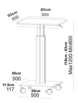 Sit-Standing Mobile Laptop Cart, Rolling Desk with Height Adjustable 31.5" x 23.6" Platform, Supports up to 17.6 lbs, Silver (LPC05)