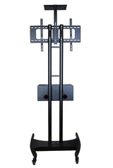 TV Floor Stand on Wheels I Universal Mobile TV Stand with AV Cabinet !Rolling TV Cart for Screens 32 to 65 inches (TMC-E)