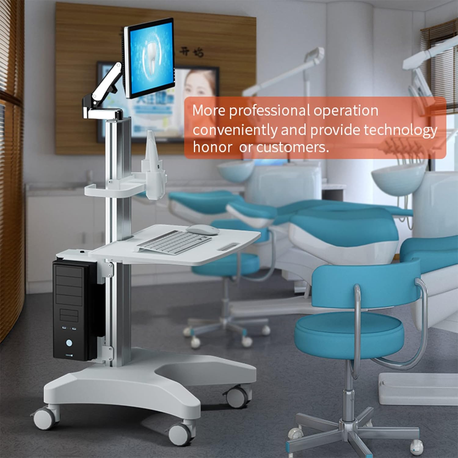 Scanner Monitor Attachment Medical Trolley With Monitor Mount And Oral Scanner Holder, Dental Cli ...