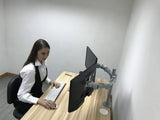 Dual LCD LED Monitor Desk Mount Stand -Fully Adjustable Arm fits 2 Screens up to 27", 5 Years Warranty, Silver (RC2ES)
