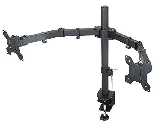 Dual Monitor Mount, Two Heavy Duty Full Motion Adjustable Arms Fit 2 Computer Screens 17 19 20 21 22 24 27 Inch, VESA 75 or 100mm, C-Clamp Base, 5 Years Warranty, 5 Years Warranty, Black (EC2)