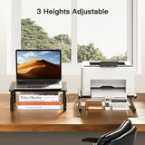 Monitor Stand Riser, 3 Height Adjustable Monitor Stand with Non-Skid Rubber for Laptop, Computer, PC, Printer, Desktop Metal Monitor Riser Stand with Mesh Platform for Airflow, 5 Years Warranty - Black (RM08)
