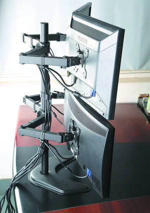 Quad Monitor Desk Stand Mount Full Motion Articulating Arm 4 LCD Computer Displays, 5 Years Warranty (Black) EF004