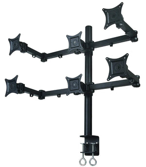 Hex LCD Monitor Desk Mount Stand Heavy Duty & Fully Adjustable 6 Screens Upto 27" Articulating Arms,  C-Clamp, 5 Years Warranty, 6MS-CTW
