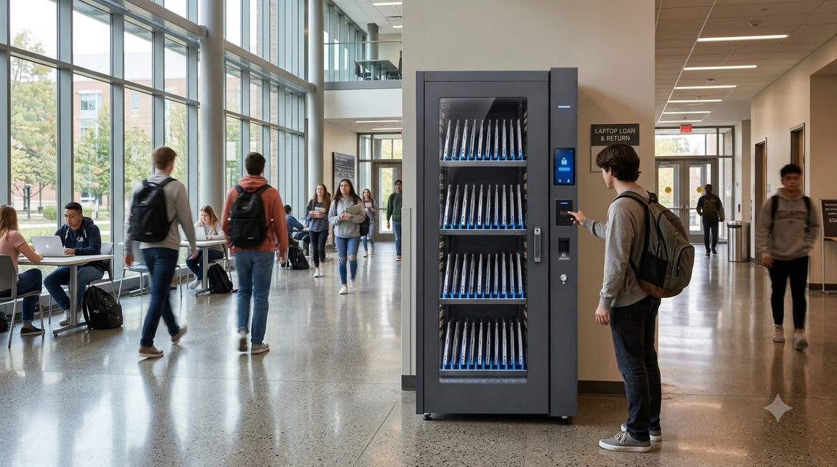 Concept visual of RLC-48C smart laptop cabinet in a university environment