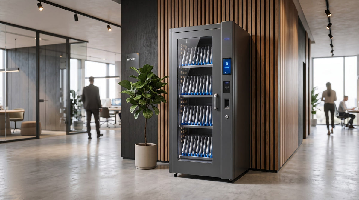Concept visual of RLC-48S smart laptop cabinet in a corporate office