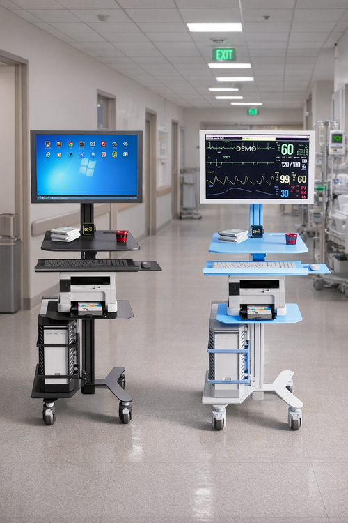 HSM-6 Height Adjustable Mobile Workstation - Hospital-Grade PC Cart