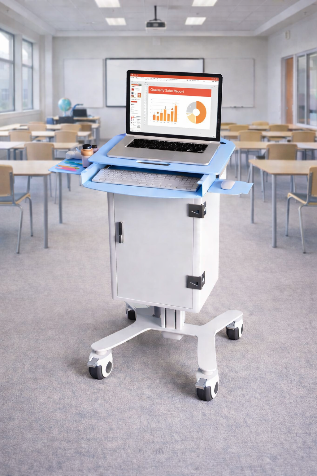 HSL-3 Mobile Laptop Workstation - Clinical Stand with Storage Tray
