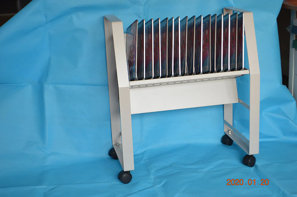 School Office 16 Device Mobile Open Charging and Storage Cart for Tablets/iPads and Chromebooks, White (ROP 16)
