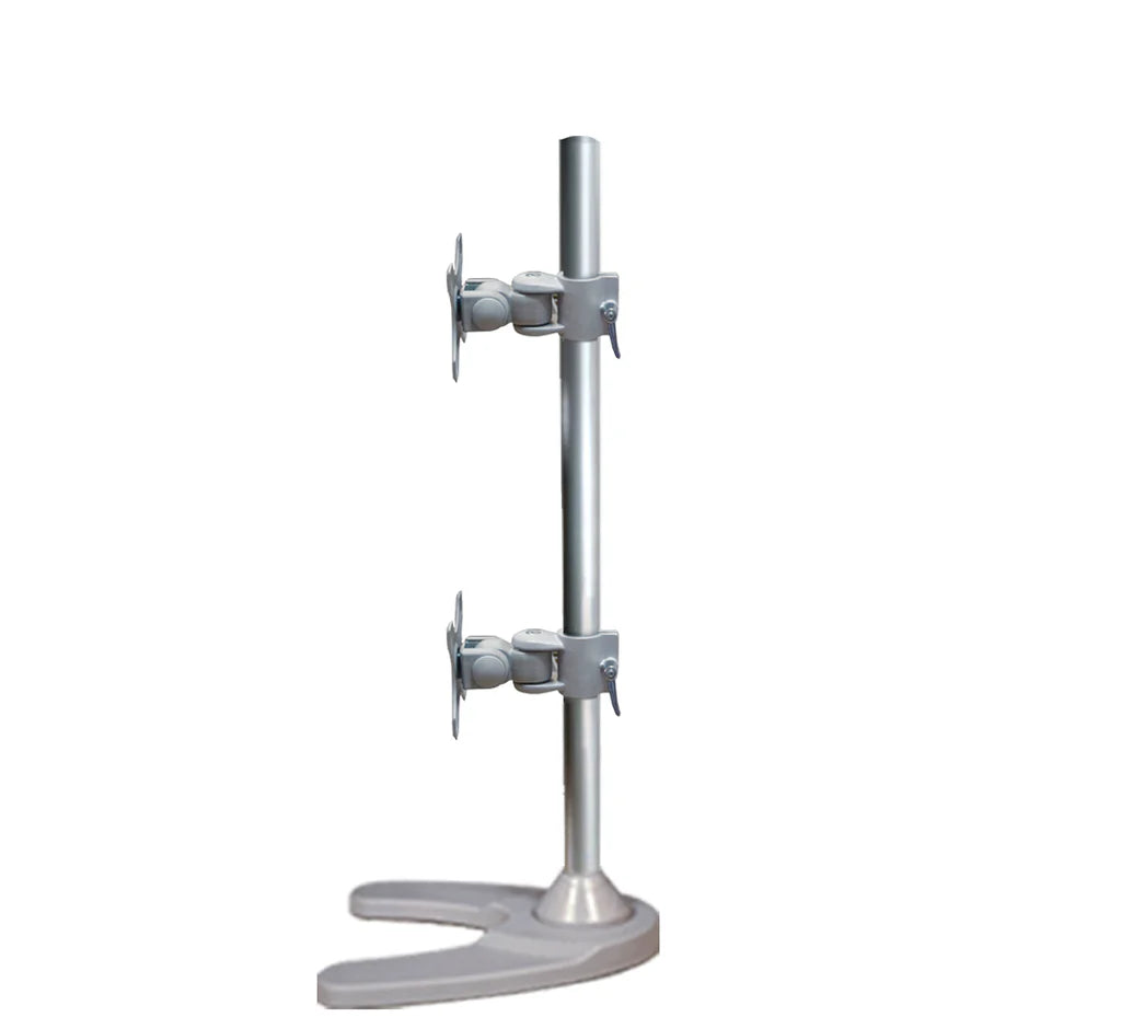 Dual Monitor Desk Stand Free-Standing LCD Mount, Holds in Vertical Position 2 Screens up to 27-inch, 5 Years Warranty, Silver (2MSFVS)