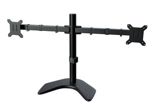 Renewed Dual Monitor Stand, Free Standing Height Adjustable Two Arm Monitor Mount for Two 13 to 28 inch LCD Screens with Swivel and Tilt (RN-EF002)