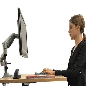 Monitor Arm Single LCD Monitor Desk Mount Stand with Gas Spring Fully Adjustable Fits 20 21 23 24 27 30 32 Screens Height Adjustable Tilt Swivel Rotate, Clamp and Grommet Base, 5 Years Warranty (MODEL LMS-GP)