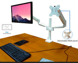 Full Motion Aluminum Dual Monitor Stand, Articulating Gas Spring Vesa Mount Stand with Heavy Duty C-Clamp Base, Hold Up to 27" Screens, Up to 17.6 lbs Per Arm, White, Model No (2MSG-W)