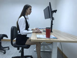 Freestanding Pneumatic Vertical Lift Dual Monitor Stand - Adjustable Monitor Mount, Fits 2 Screens up to 27 Inch, Holds up to 6 kgs per Arm, 5 Years Warranty, (EFBGD)