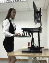 Rife Electric Height Adjustable X-Lift Sit-Stand Desk Converter with Dual Monitor Mount, Fits Two 17 to 27 Inch Computer Monitors, Black Model No (RTE-2MC)