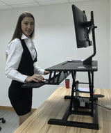 Rife Electric Height Adjustable X-Lift Sit-Stand Desk Converter with Dual Monitor Mount, Fits Two 17 to 27 Inch Computer Monitors, Black Model No (RTE-2MC)