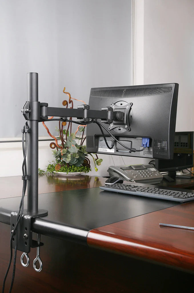 Single Monitor Desk Mount Single LCD Monitor Desk Mount Stand Fully Adjustable/Tilt/Articulating for 1 Screen up to 27", 5 Years Warranty (Model rc1e)