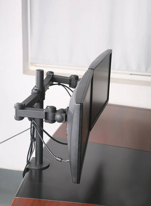 Dual LCD LED Monitor Desk Mount Stand Heavy Duty Fully Adjustable Arm fits 2 / Two Screens up to 27", 5 Years Warranty (Model RC2E)