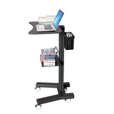 Sit Stand Mobile Laptop Cart with Height Adjustments, Optional CPU Holder, Printer Shelf & Basket, Black (LPC04B)