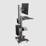 Sit Stand Mobile Workstation with Height Adjustments and Keyboard Tray, Optional CPU Holder, Printer Shelf, Basket, Black (MCT10B)