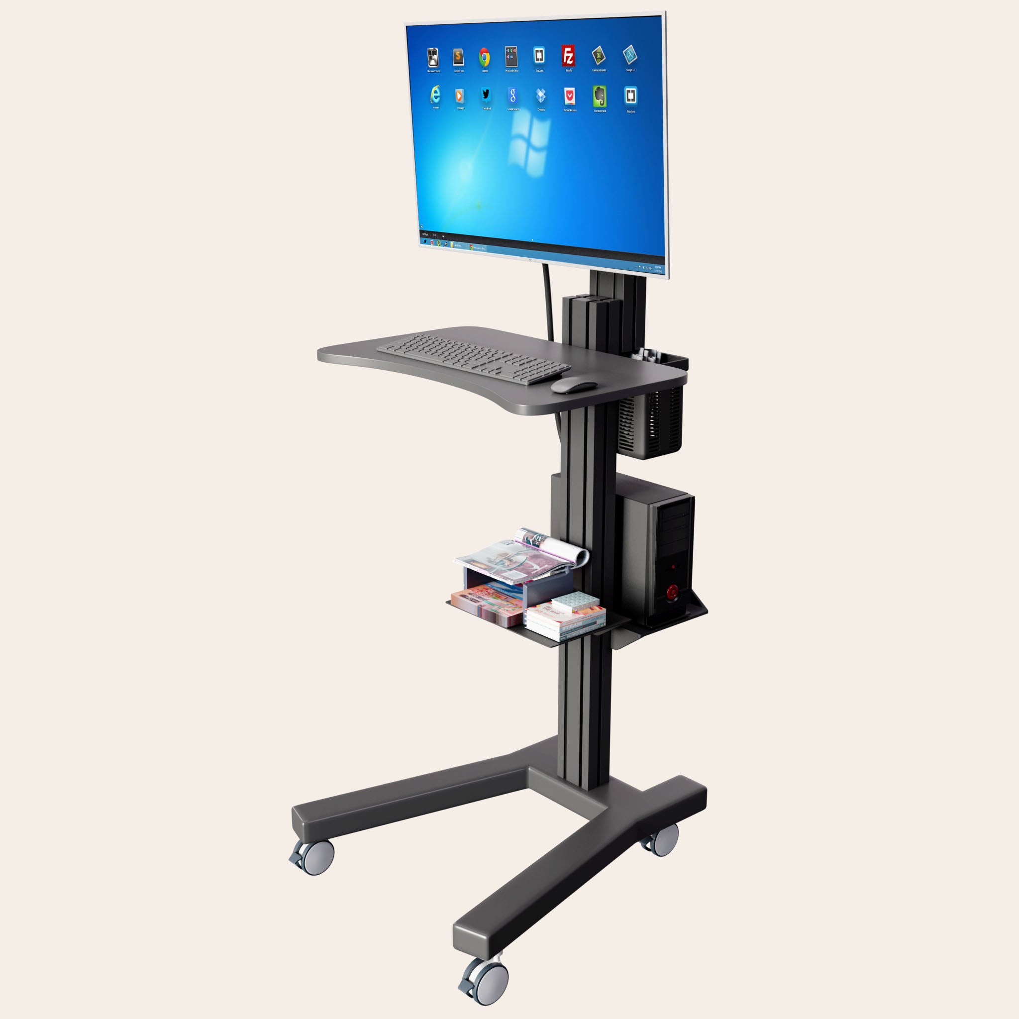 Computer Mobile Cart, Black (MCT09-BLK) - Rife Technologies