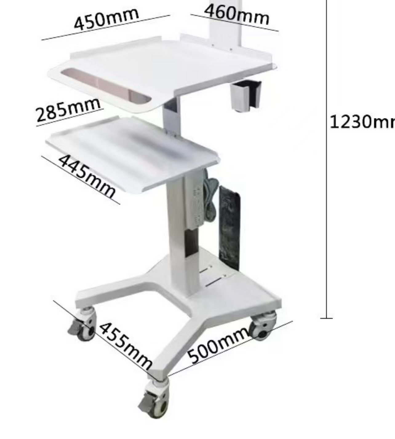 RIFE HA1 dimensions diagram - 450x460mm top tray, 445x285mm mid tray, 1230mm height, 455x500mm base