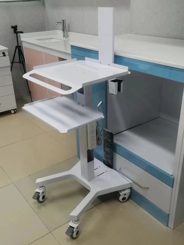 RIFE HA1 mobile workstation empty view showing two-tier tray design and lockable casters