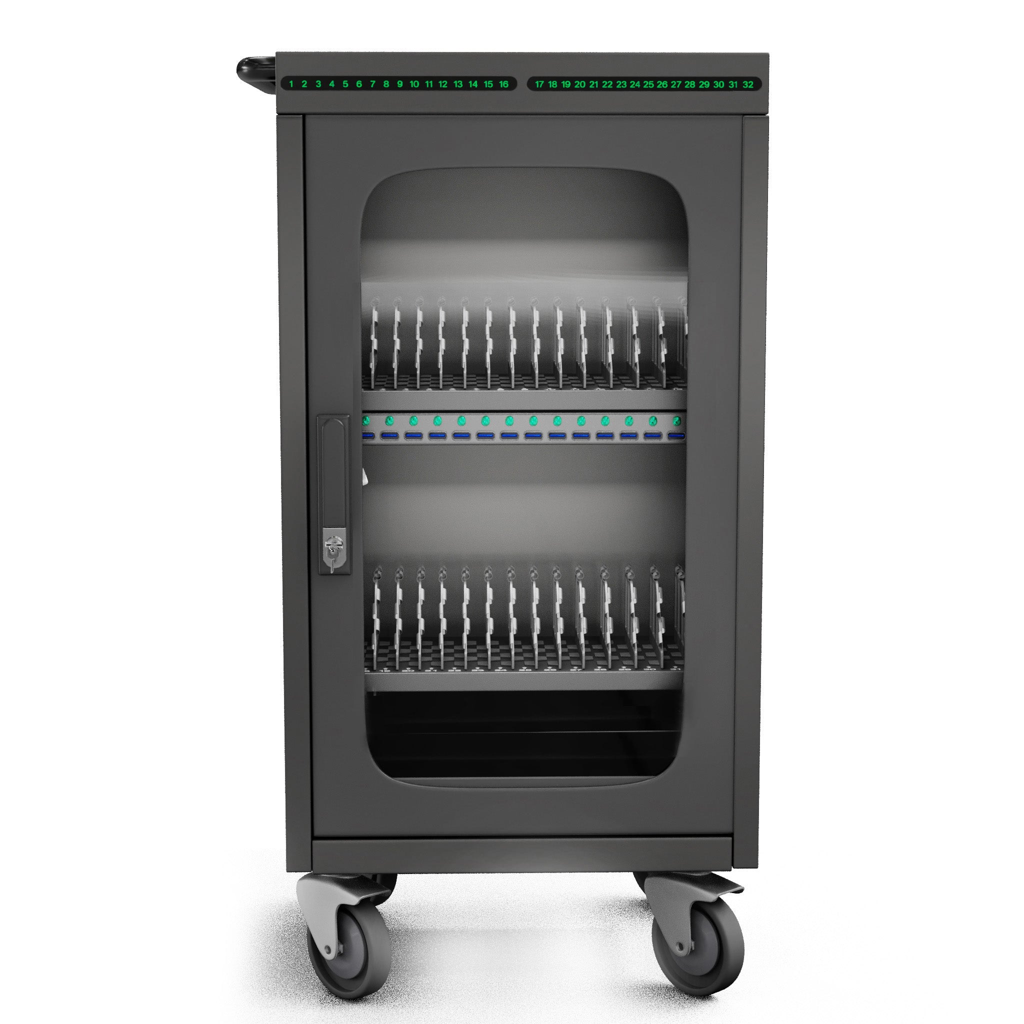 36-Device Laptop & Tablet Charging Cart — Glass Door, USB-C 60W PD Fast Charging (RP36-B-60W)