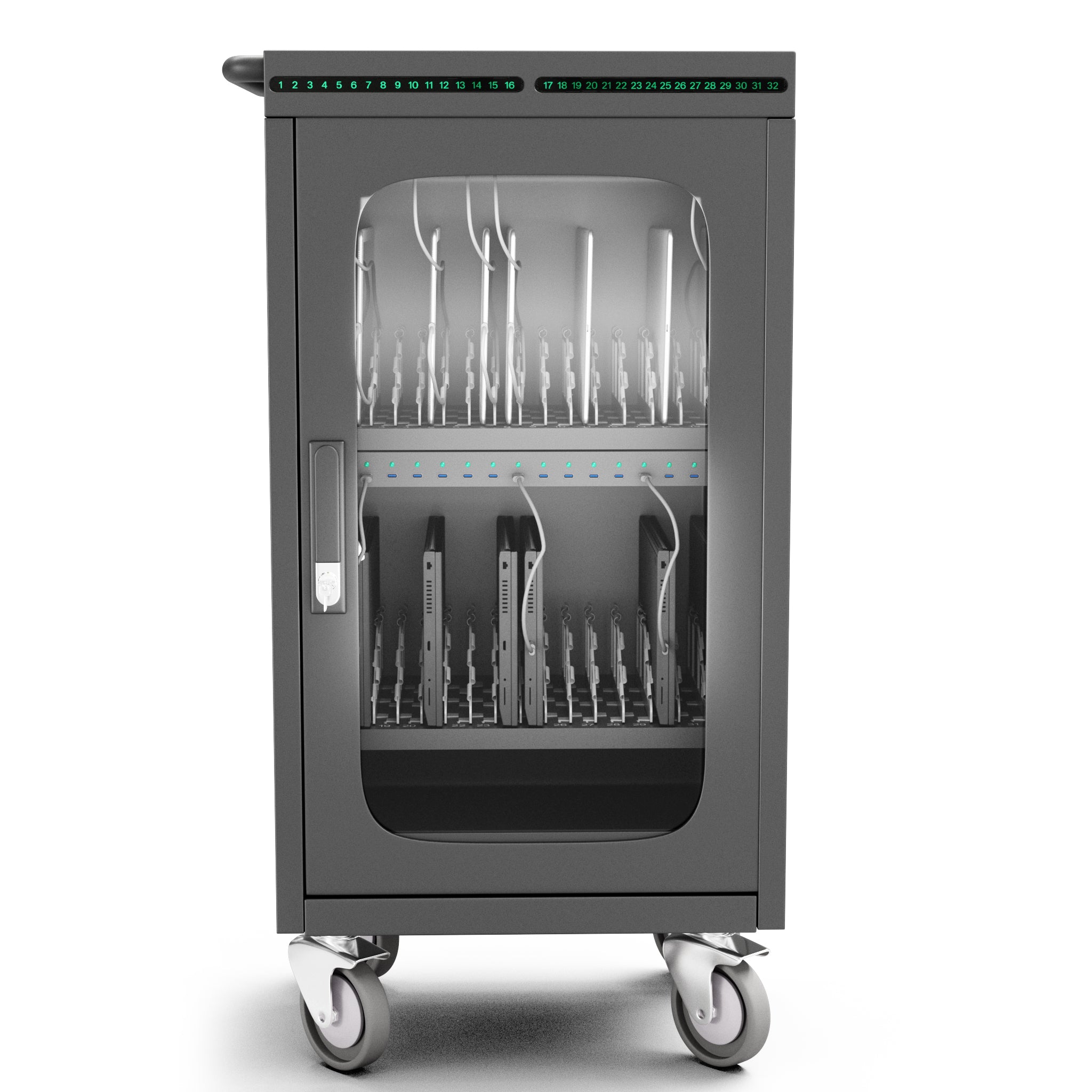 36-Device Laptop & Tablet Charging Cart — Glass Door, USB-C 60W PD Fast Charging (RP36-B-60W)