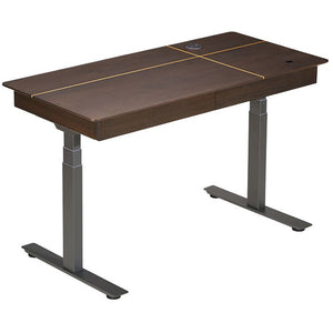 Dual Motor Electric Sit to Stand Workstation with Embedded Pull-Out Drawer, Height Adjustable with Supportive Legs, Smoky Wood Veneer Top (R20122-01 Basic)