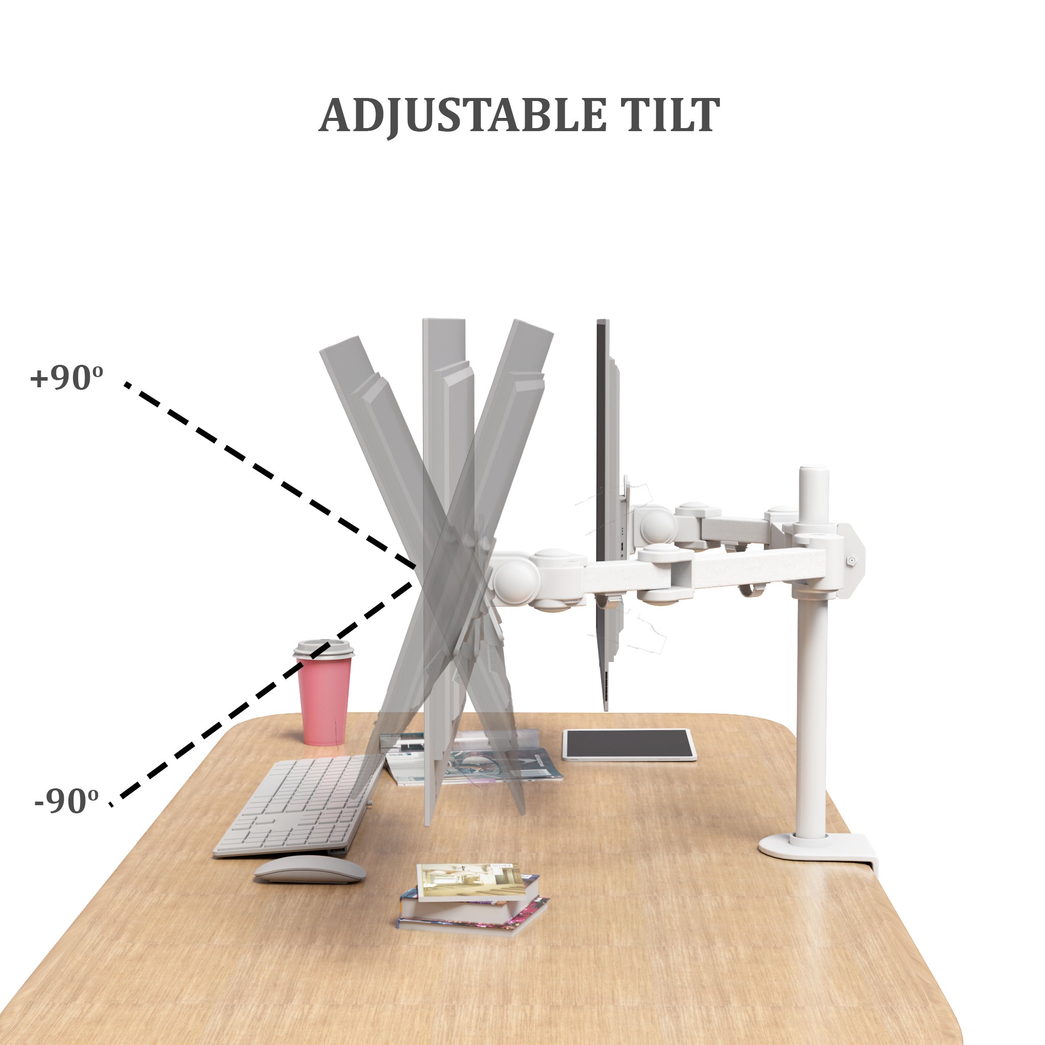 Dual LCD LED Monitor Desk Mount Stand Heavy Duty Fully Adjustable Arm fits 2 / Two Screens up to 27", 5 Years Warranty (Model RC2E-W)